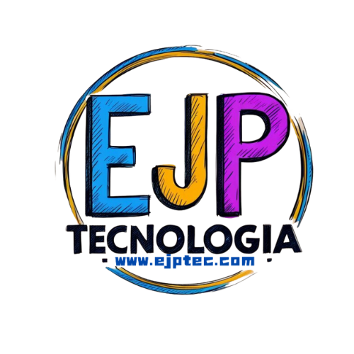 Um logotipo colorido da ejp tecnologia é mostrado em um fundo branco.