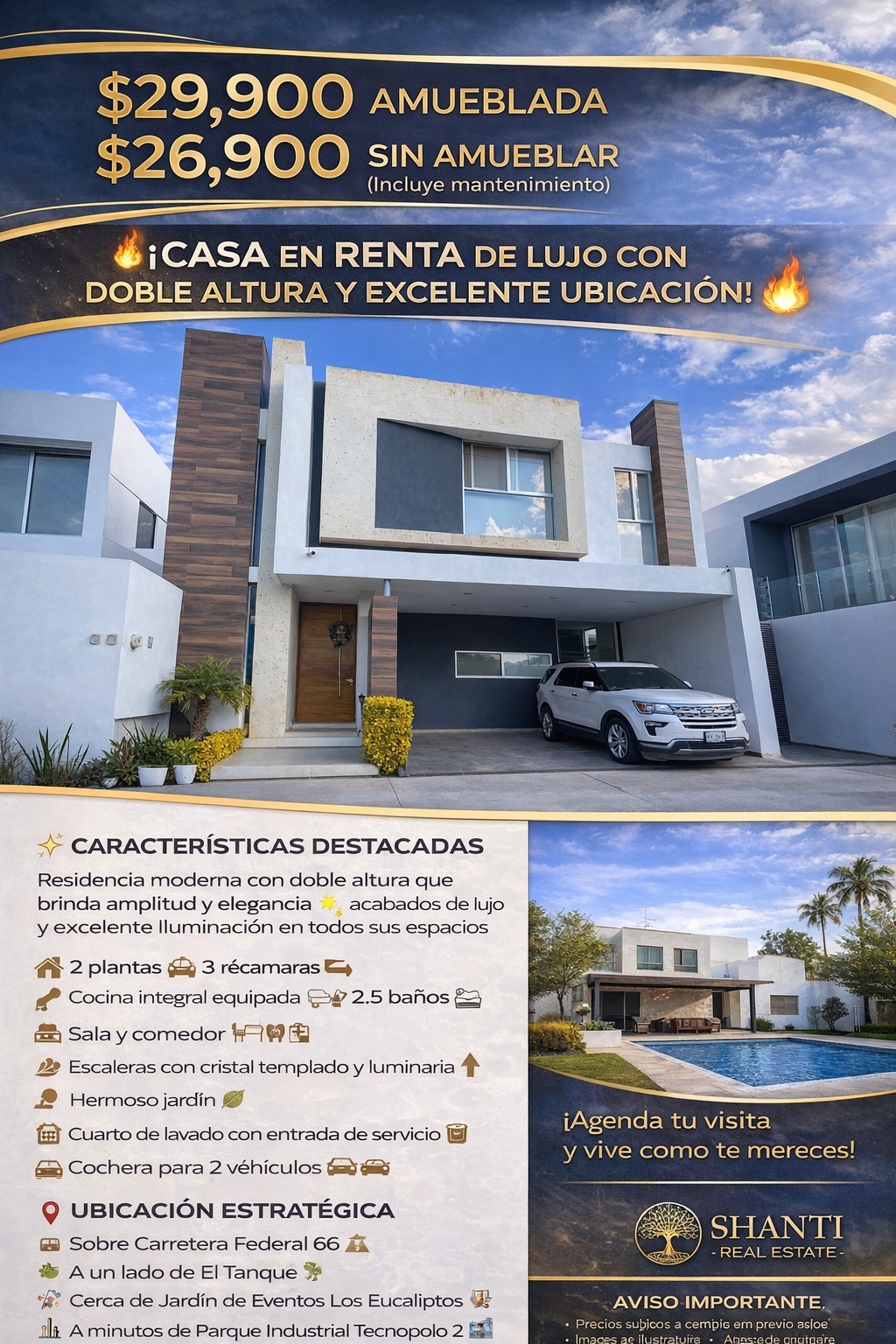 ?? ¡CASA EN RENTA DE LUJO CON DOBLE ALTURA Y EXCELENTE UBICACIÓN! ??