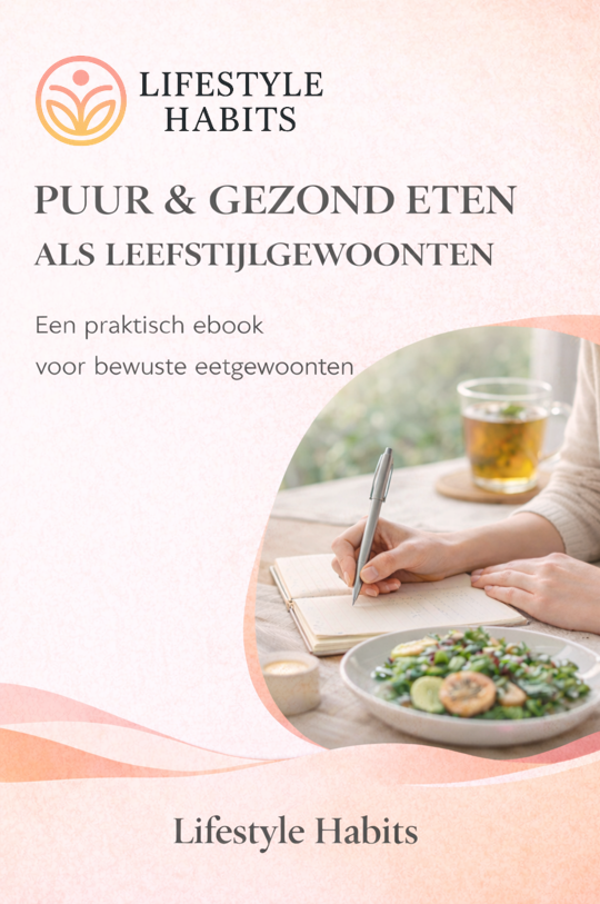 Cover van het e-book + luisterboek: puur en gezond eten als leefstijlgewoonten van Lifestyle Habits. Voeding. Lekker. Recept