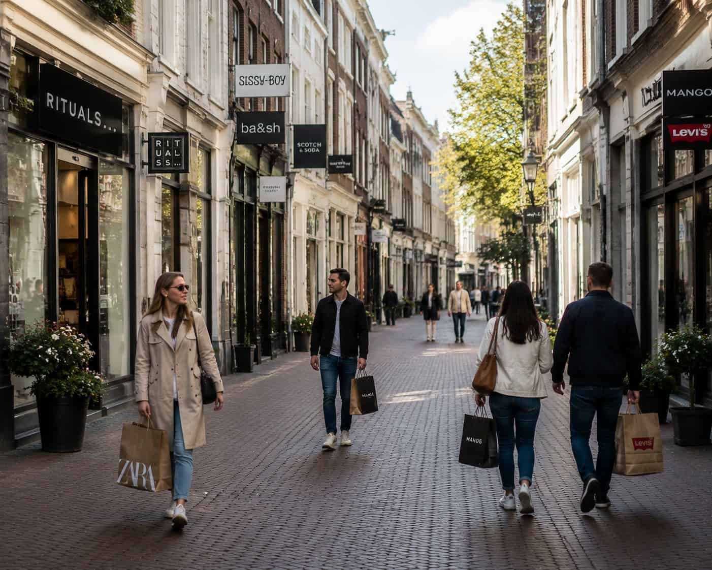Winkelend publiek in een standscentrum, symbool voor consumentenbestedingen en economische groei in Nederland