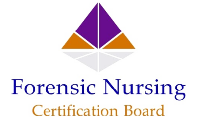 Logo for Forensic Nursing Certification Board, featuring a purple and orange pyramid above text.