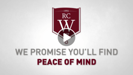 A logo for rc w says we promise you 'll find peace of mind