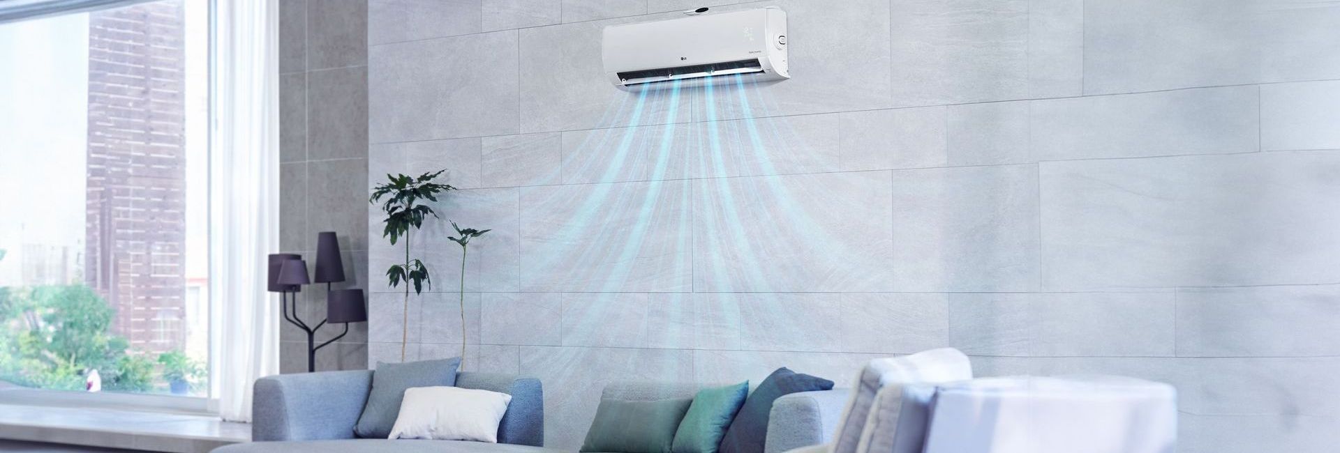 Ein Wohnzimmer mit einer Klimaanlage