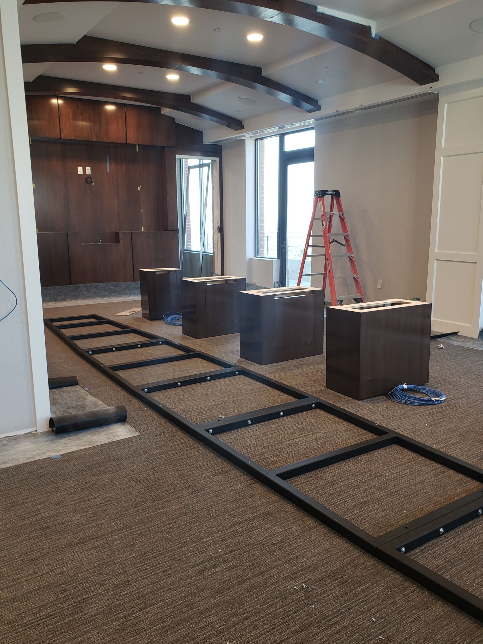 There is a ladder in the middle of the room.