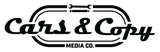 Cars & Copy logo with black text inside a black, racetrack-like oval. 