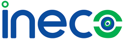 A blue and green ineco logo on a white background