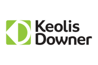 The keolis downer logo is green and black on a white background.