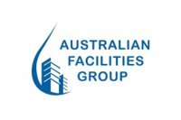 The logo for the australian facilities group is blue and white.