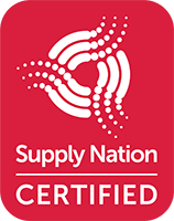 Supply nation certified logo on a red background