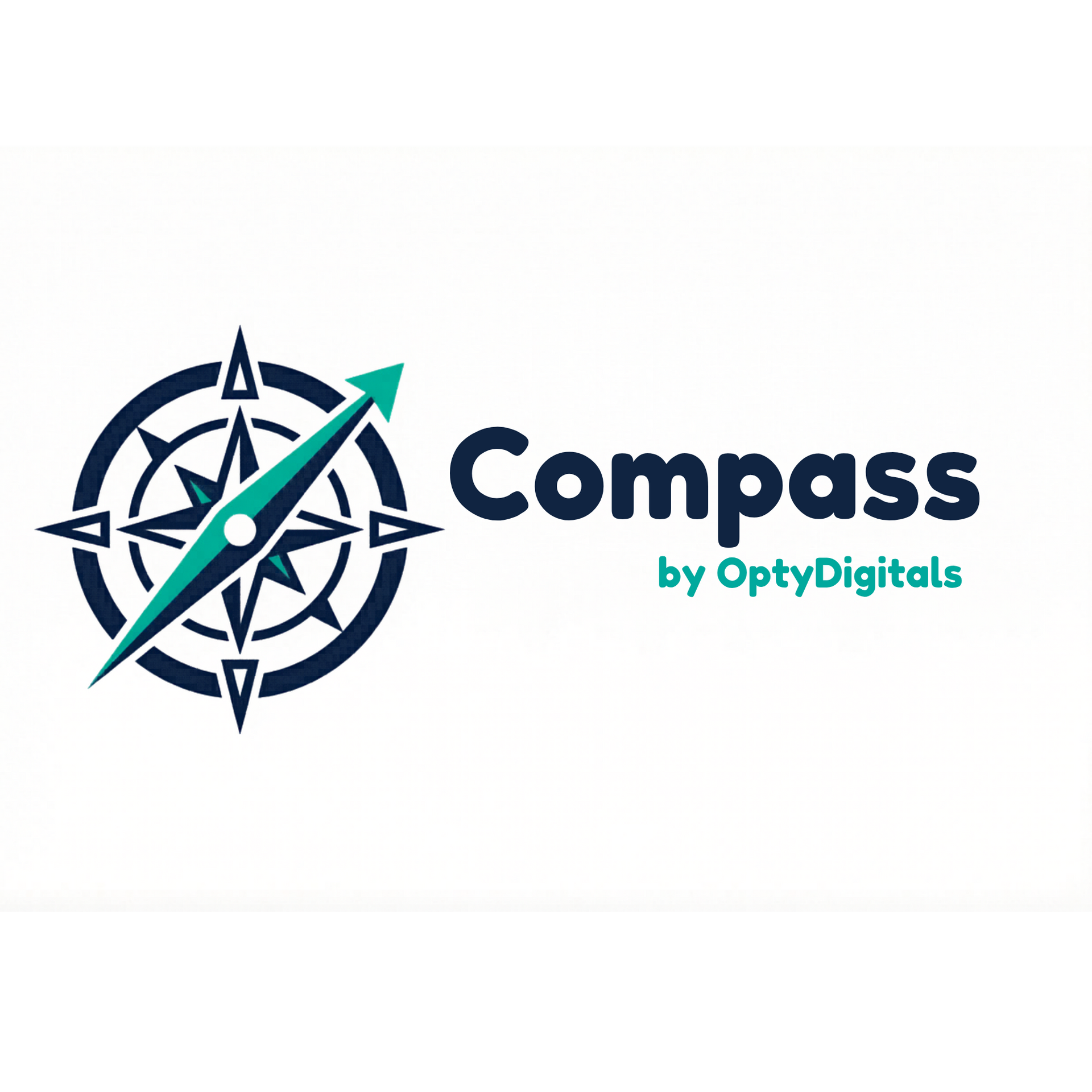 Logo featuring a dark blue compass graphic with a teal arrow, next to the text 