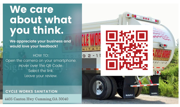 A flyer for cycle works sanitation with a qr code