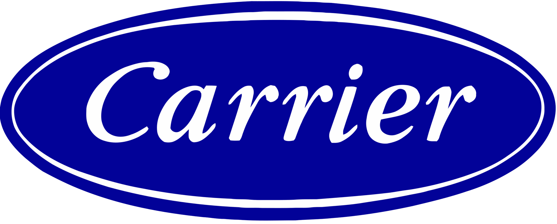 Carrier logo in white italic text inside a blue oval with white border