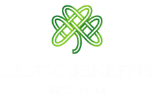 A green celtic knot in the shape of a shamrock on a white background.