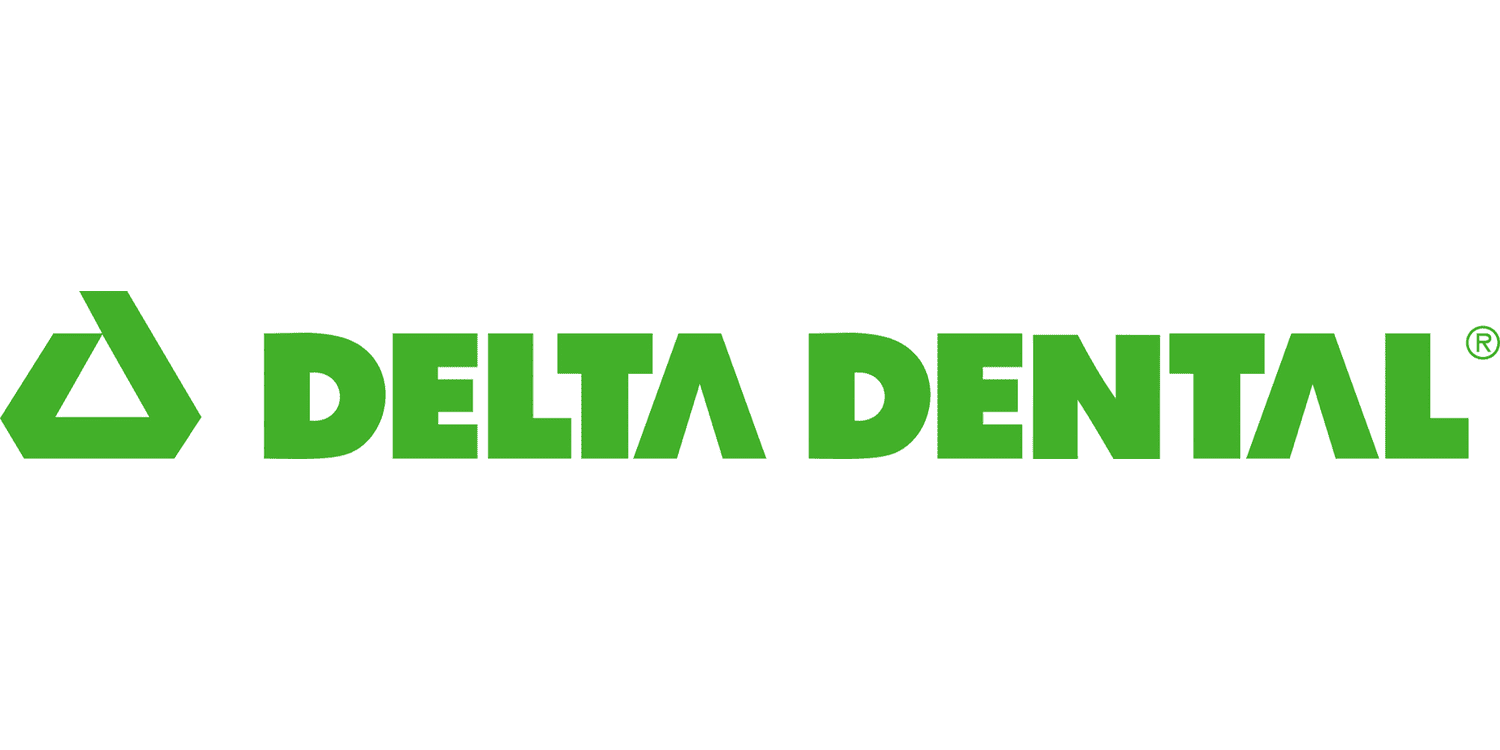 The delta dental logo is green and white on a white background.