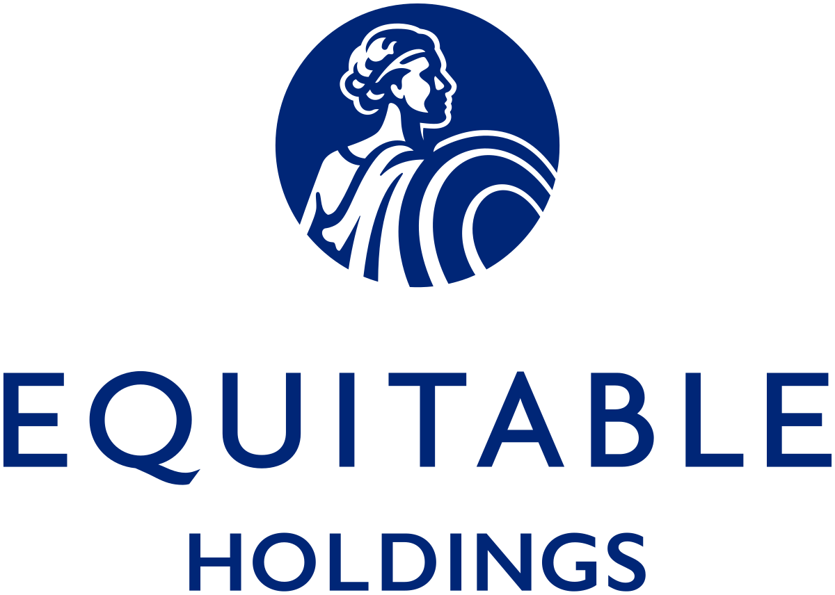 The logo for equitable holdings shows a woman in a circle holding a shield.
