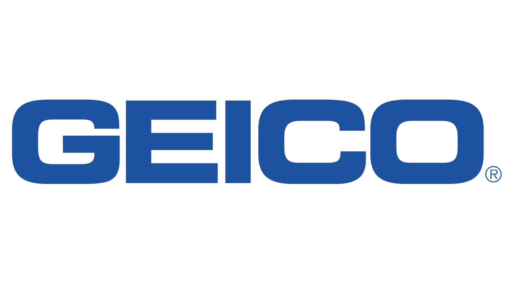 The geico logo is blue and white on a white background.