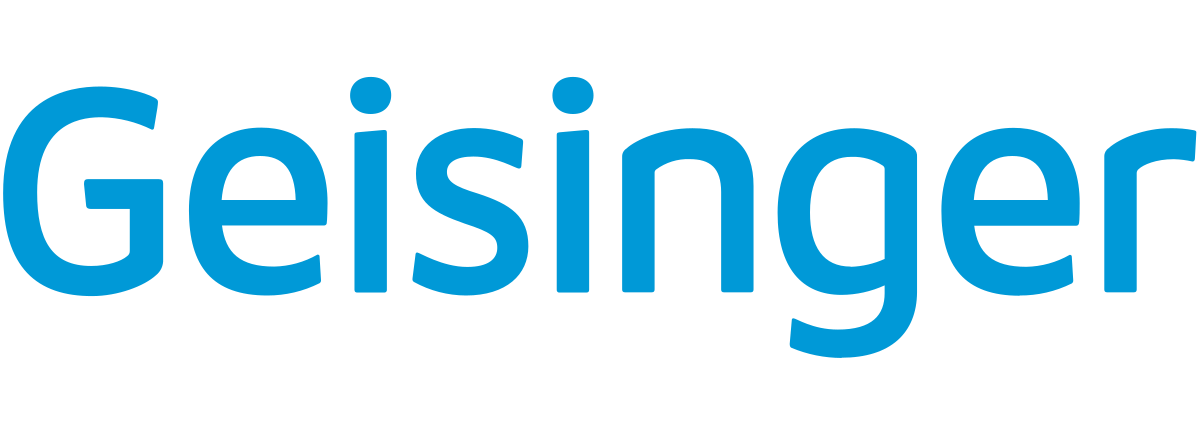 A blue and white logo for geisinger on a white background.