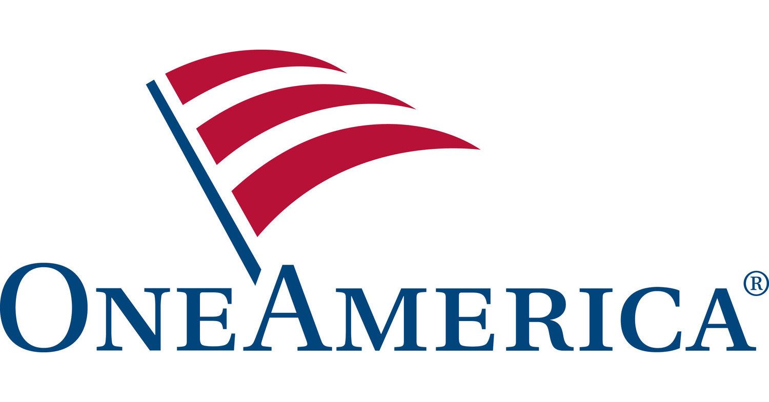 A logo for one america with a flag on it