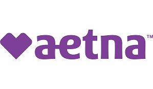 The aetna logo is purple with a heart in the middle.