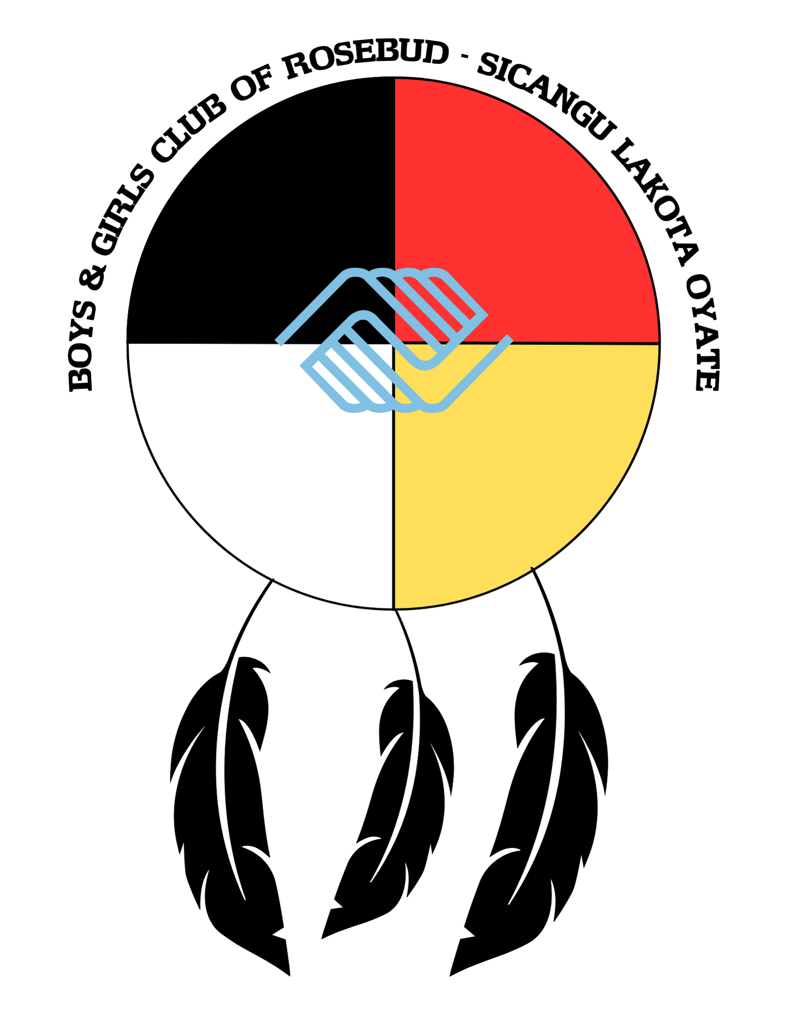 Boys & Girls Club logo: Four-color circle with feathers, Lakota text, and logo overlay.