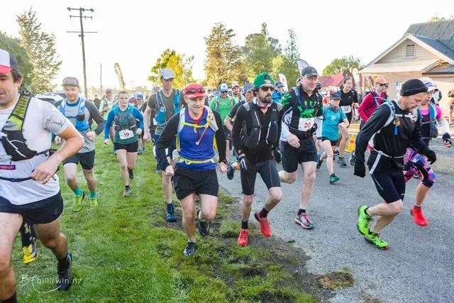 A group of people are running in a race.