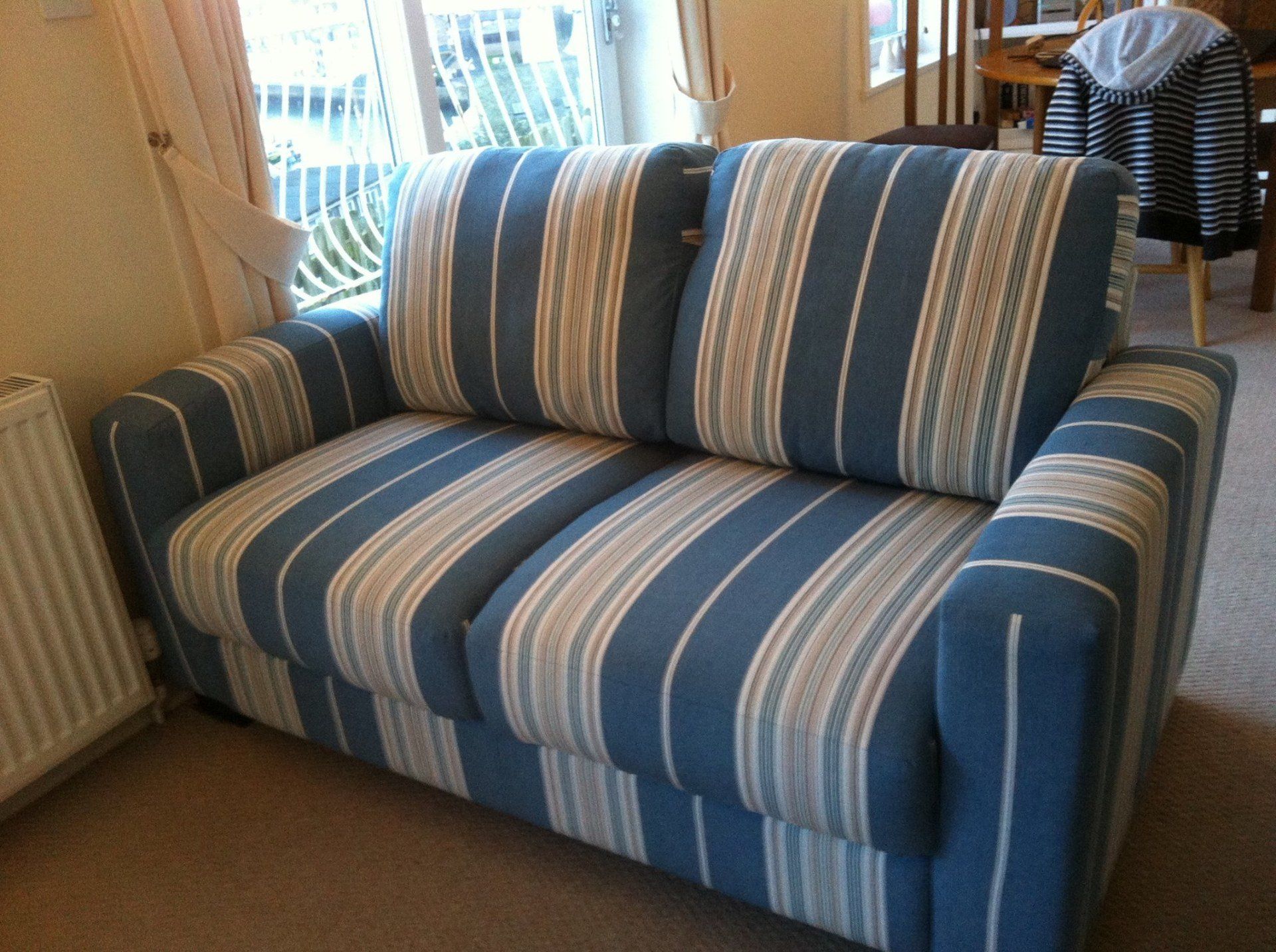 striped sofa