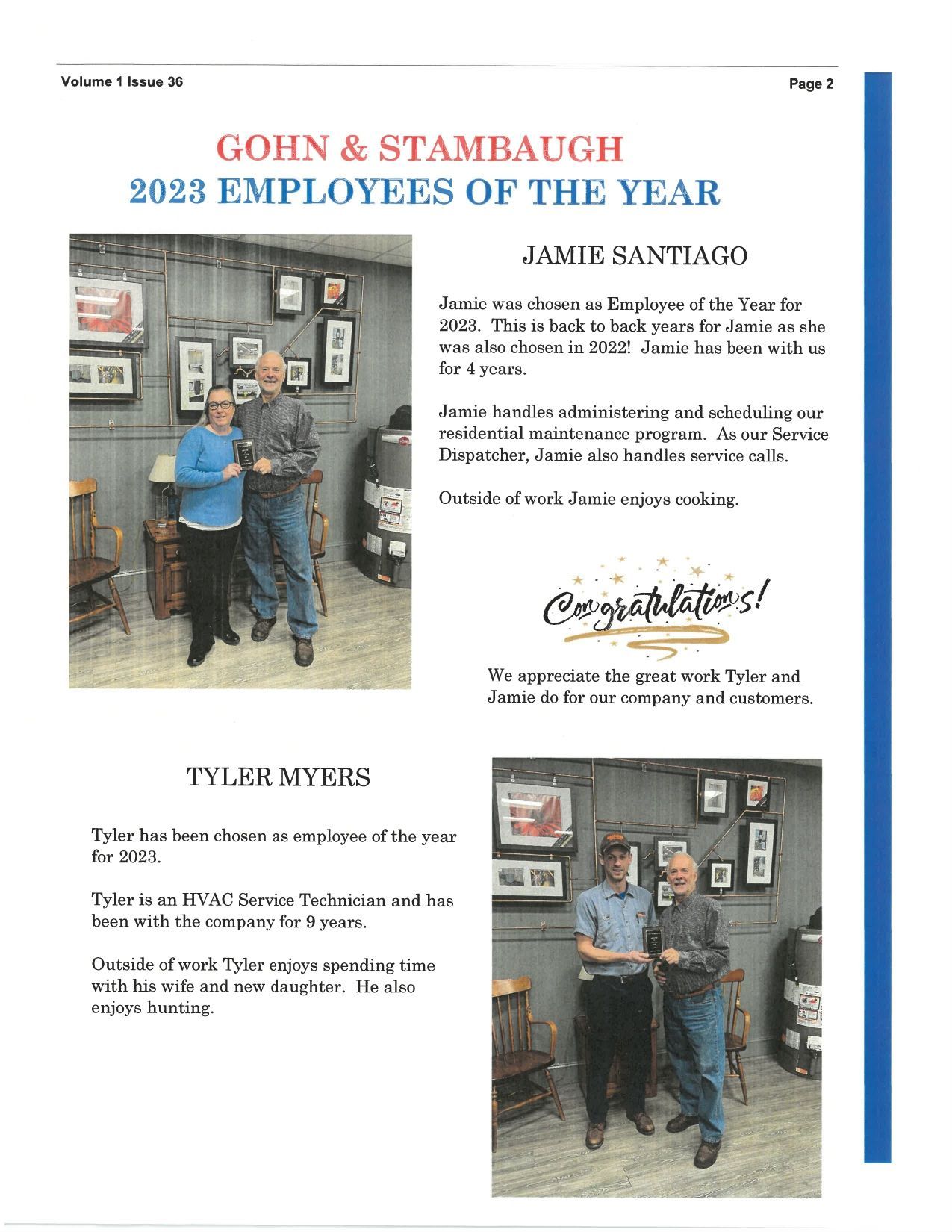 Employees Of The Year — Outdoor Air Conditioner in Emigsville, PA