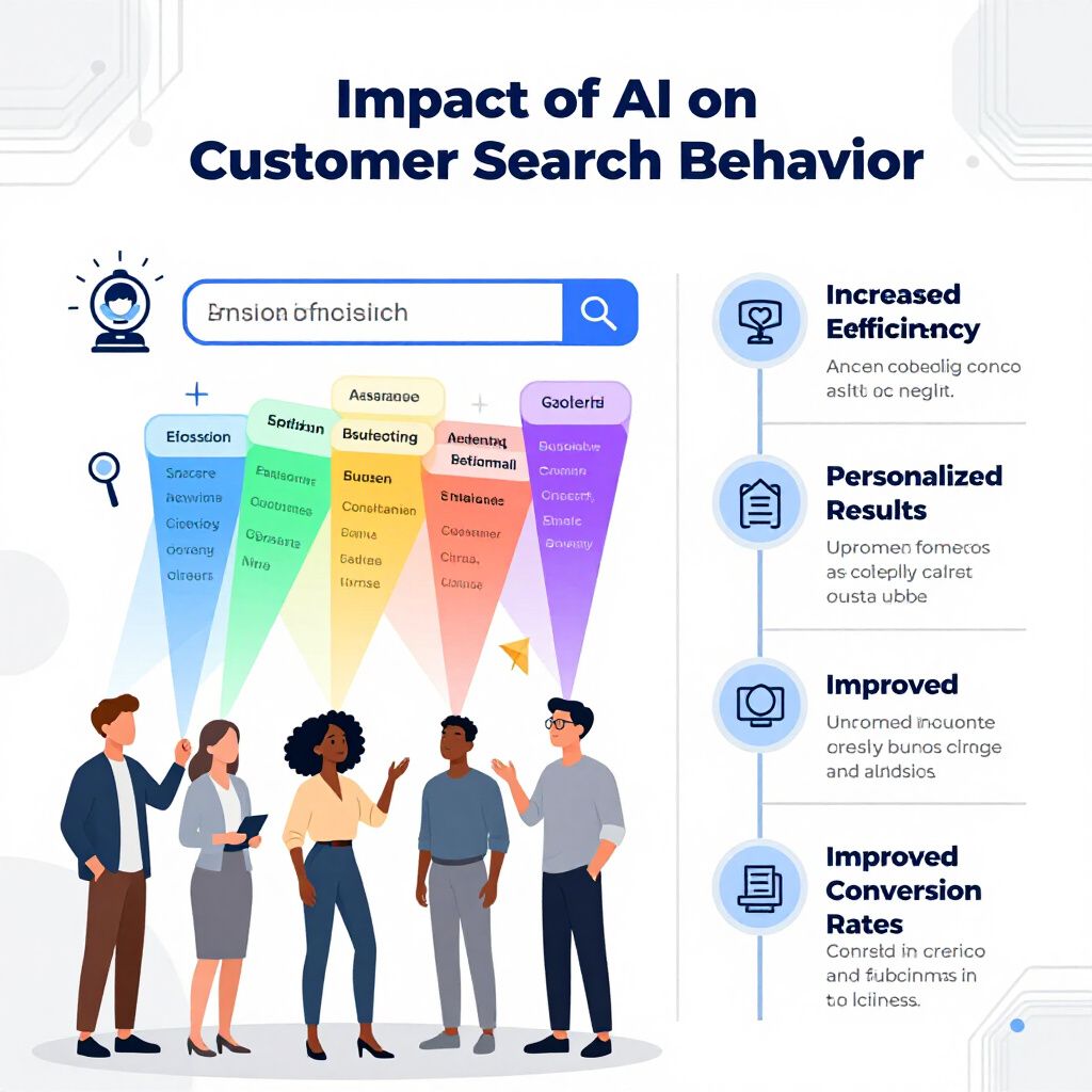 Infographic showing AI's impact on customer search behavior, with people looking at search results.