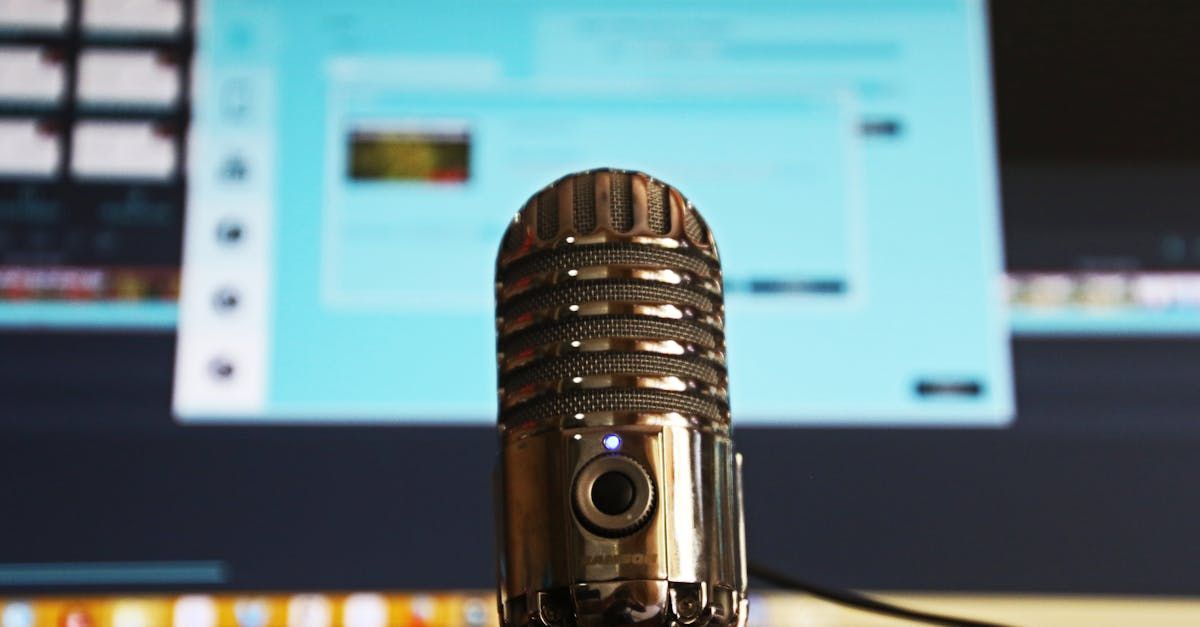 A microphone is sitting in front of a computer screen.