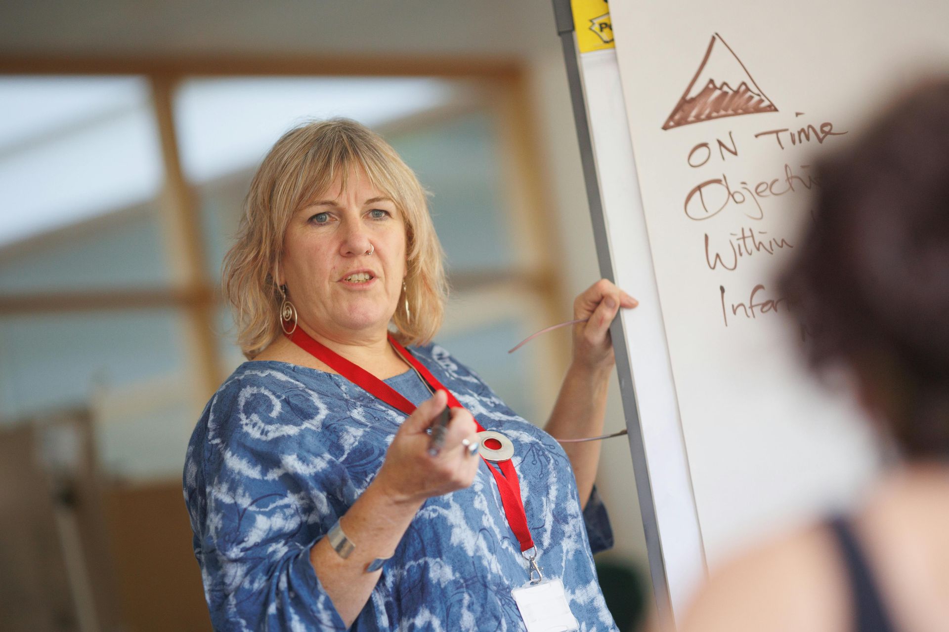 Teacher writing on a whiteboard during a classroom lesson
