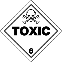 A black and white sign that says toxic with a skull and crossbones on it.