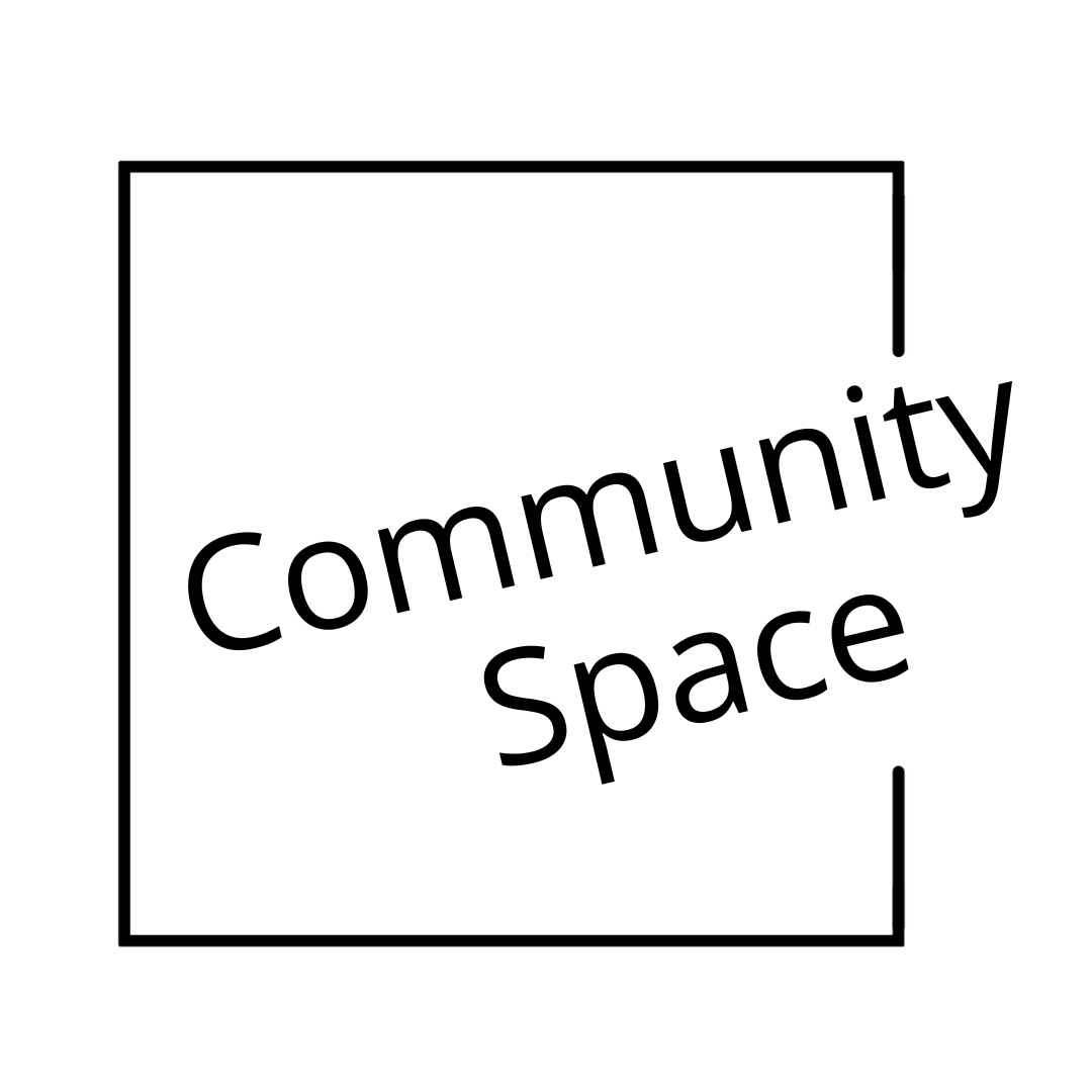 A black and white logo for a community space.