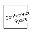 A black and white logo for a conference space.