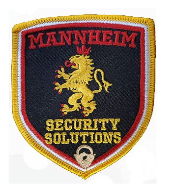 A mannheim security solutions patch with a lion on it