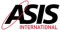 The logo for asis international is black and red on a white background.