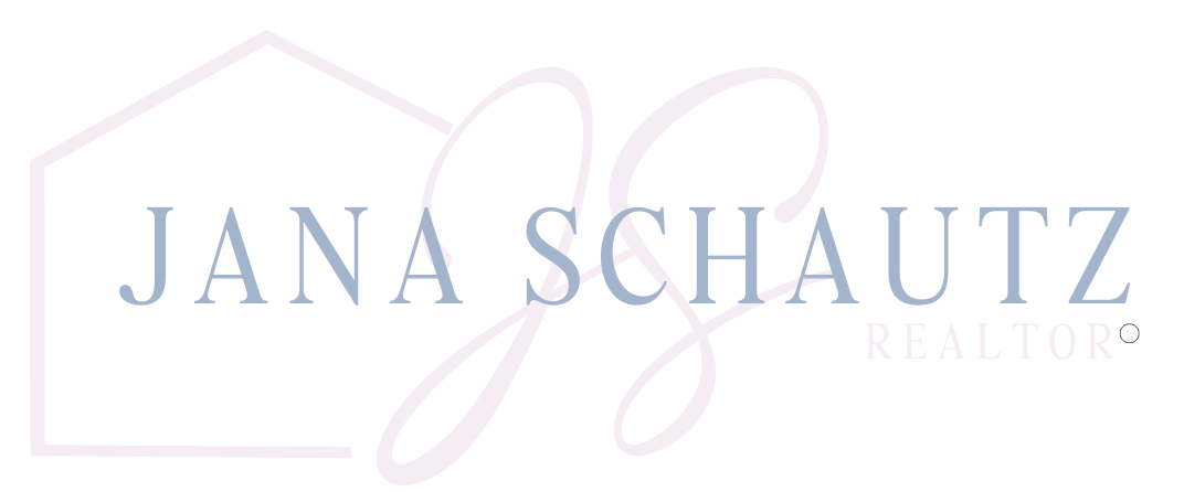 A logo for jana schautz real estate with a house in the background.
