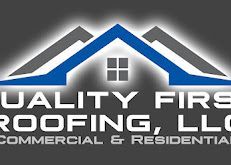 A logo for quality first roofing , llc , a commercial and residential roofing company.