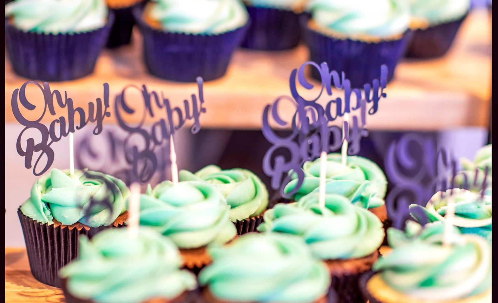 Cupcakes with Green Frosting and Oh Baby Cupcake Toppers — Photography in Darwin, NT