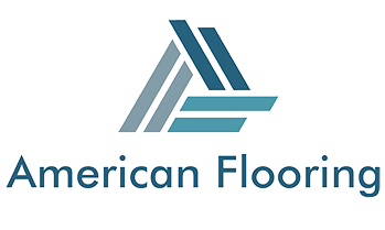 The logo for american flooring is blue and white and looks like a triangle.