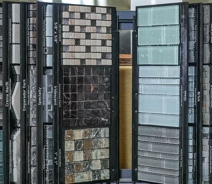 A variety of tiles are displayed in a store