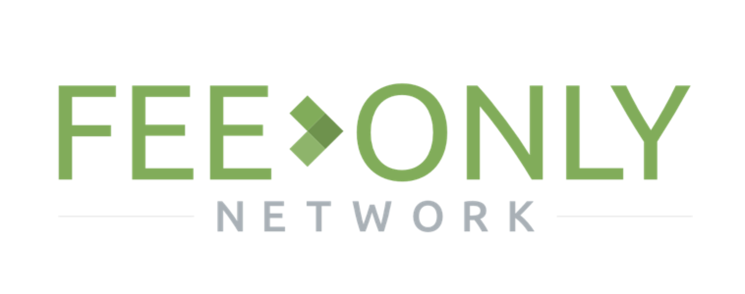 A green and white logo for fee only network