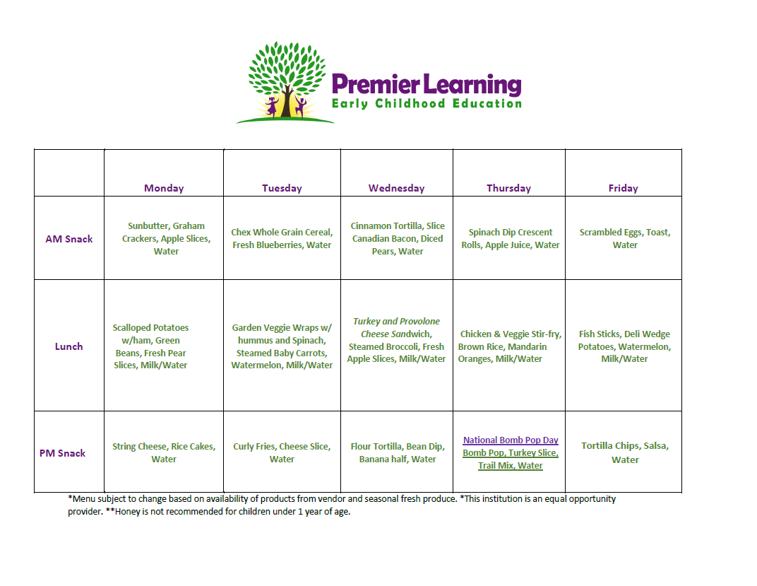 Lunch Menu for Kids — Overland Park, KS — Premier Learning