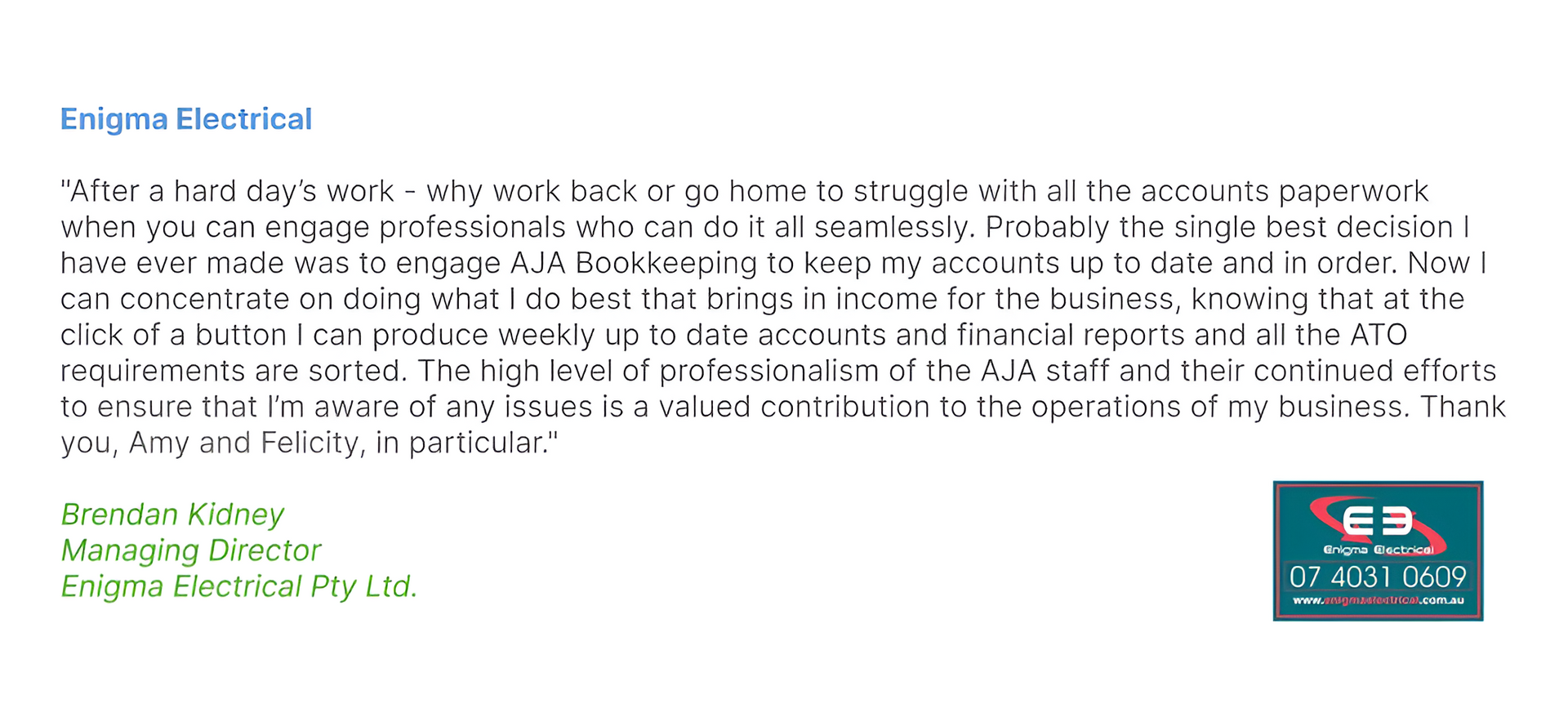 Enigma Electrical — AJA Bookkeeping Services In Cairns, QLD