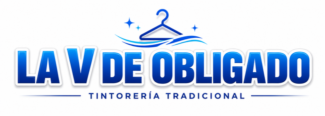 Logo of “LA V DE OBLIGADO” with blue hanger icon and “TINTORERÍA TRADICIONAL” text