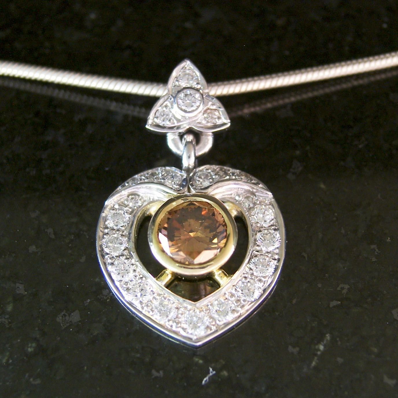 Diamond Heart Pendant With Brown Center Stone — Burchell's Jewellers In Wollongong, NSW