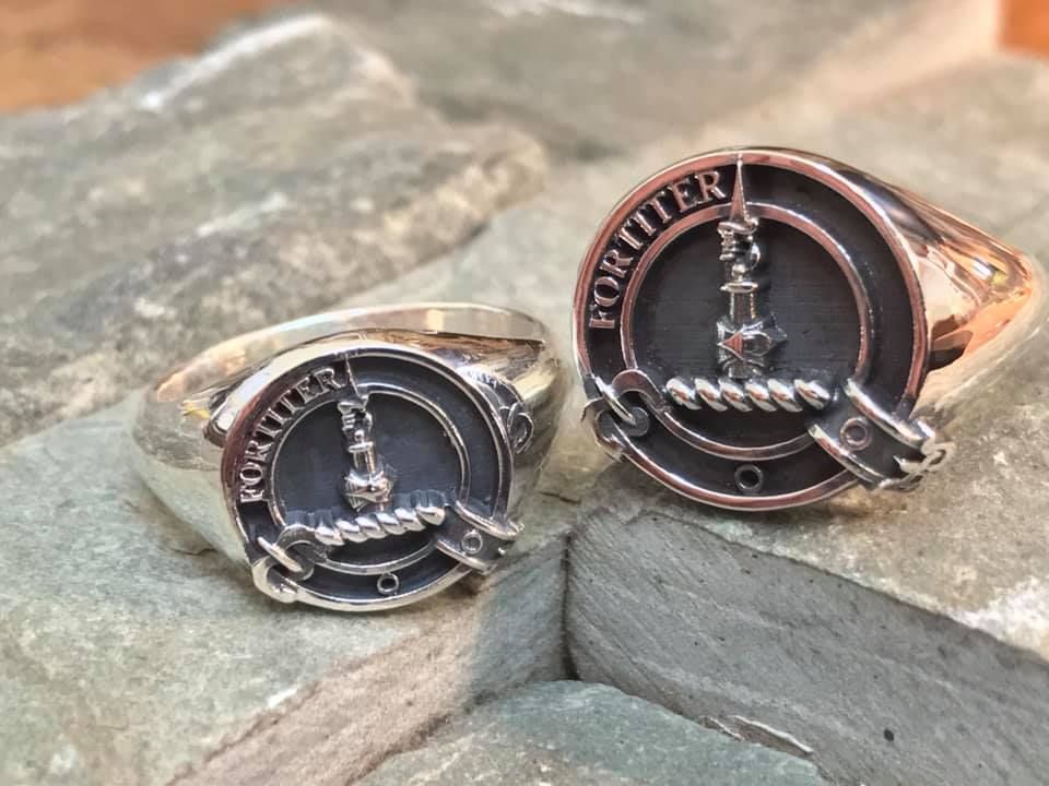 Two silver signet rings with clan crests — Burchell's Jewellers In Bowral, NSW