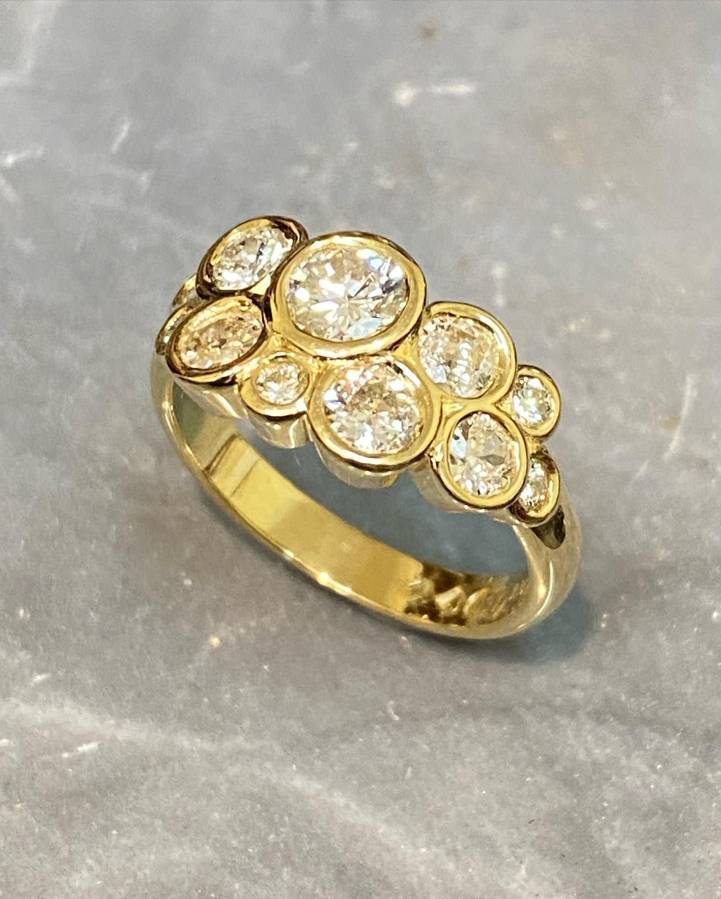 Gold Ring With Multiple Bezel-set Diamonds Clustered Together — Burchell's Jewellers In Bowral, NSW