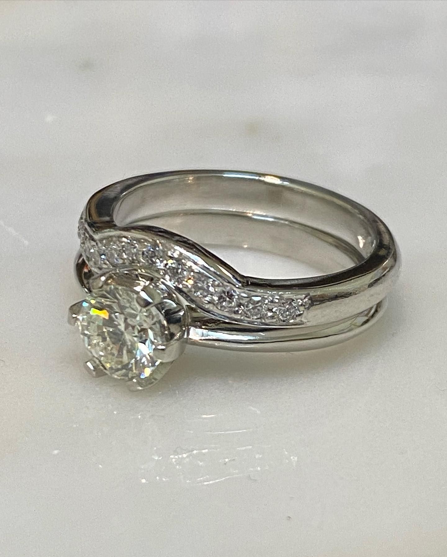 Diamond Ring With A Diamond-studded, And Plain Wedding Band — Burchell's Jewellers In Bowral, NSW