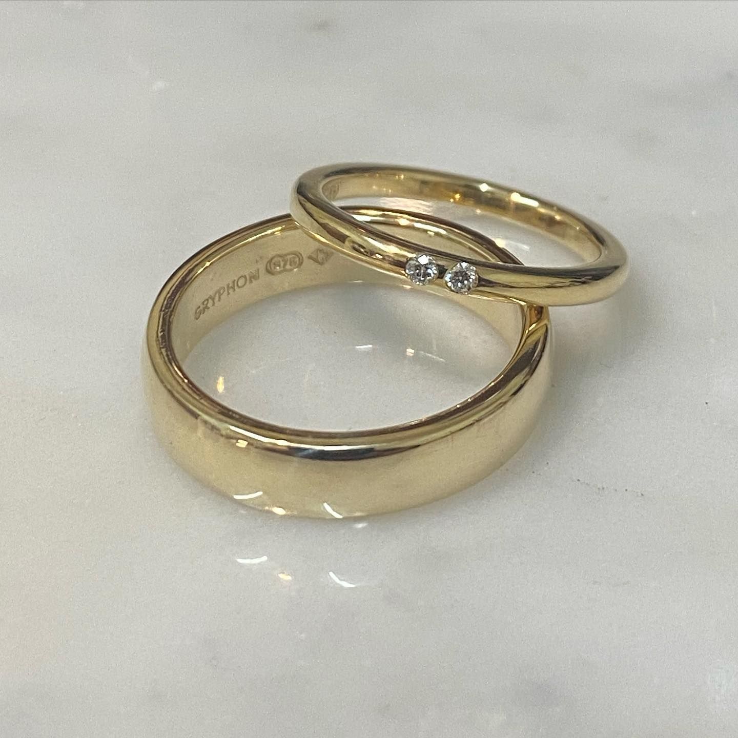 Two Gold Wedding Rings, One Thick, One Thin — Burchell's Jewellers In Bowral, NSW