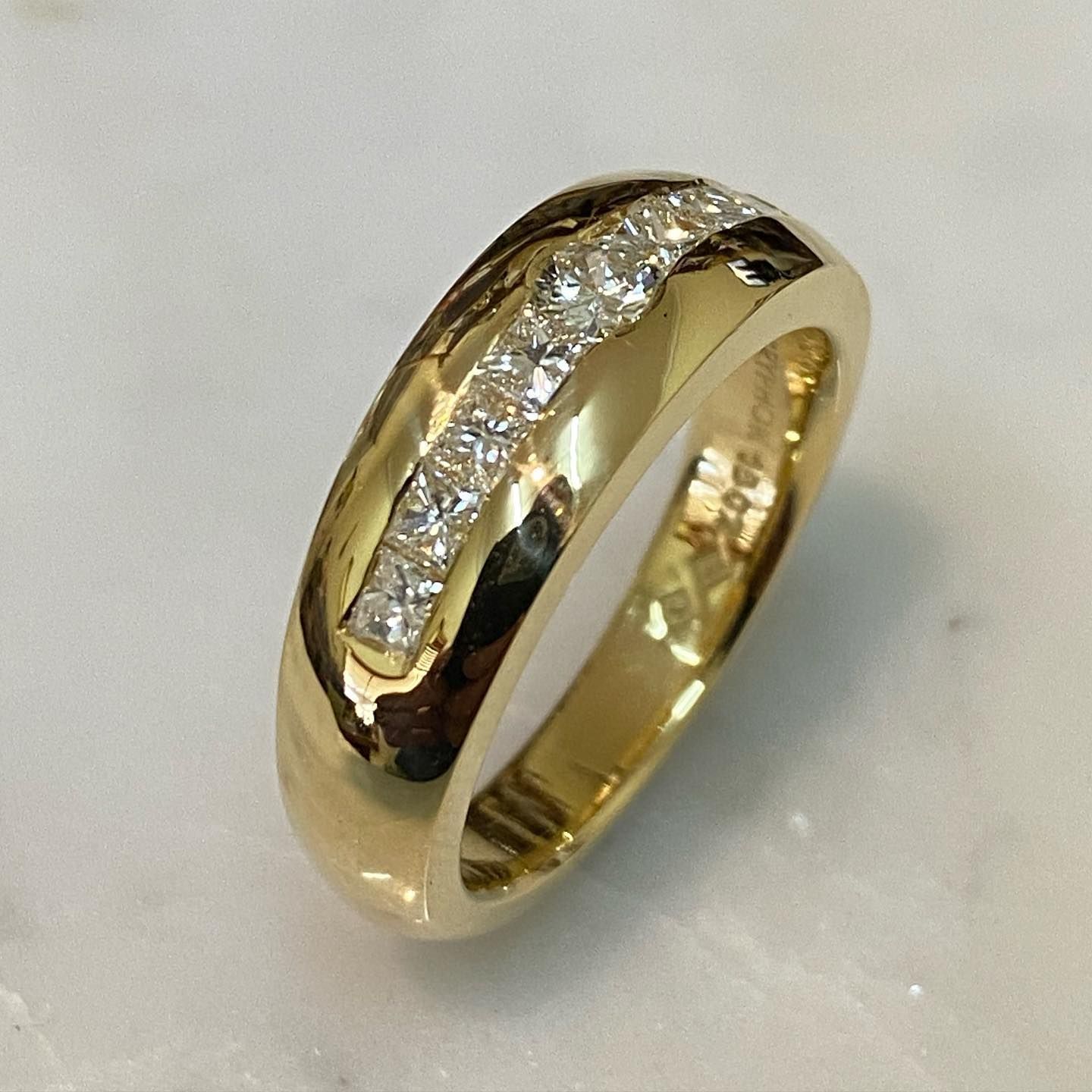 Gold Ring With a Row of Square Diamonds Set Across the Top — Burchell's Jewellers In Bowral, NSW